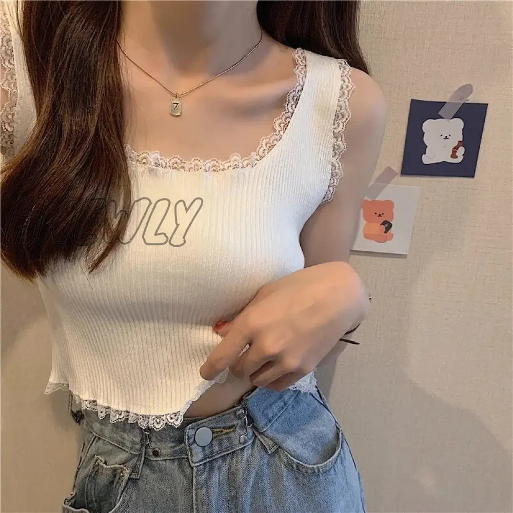 xsrrr Women Sexy Lace Up Crop Tank Tops Square Neck Plain Crop Tops Basic Solid Crop Tops Plain Short Bottomed Top Y2k Lace Tops