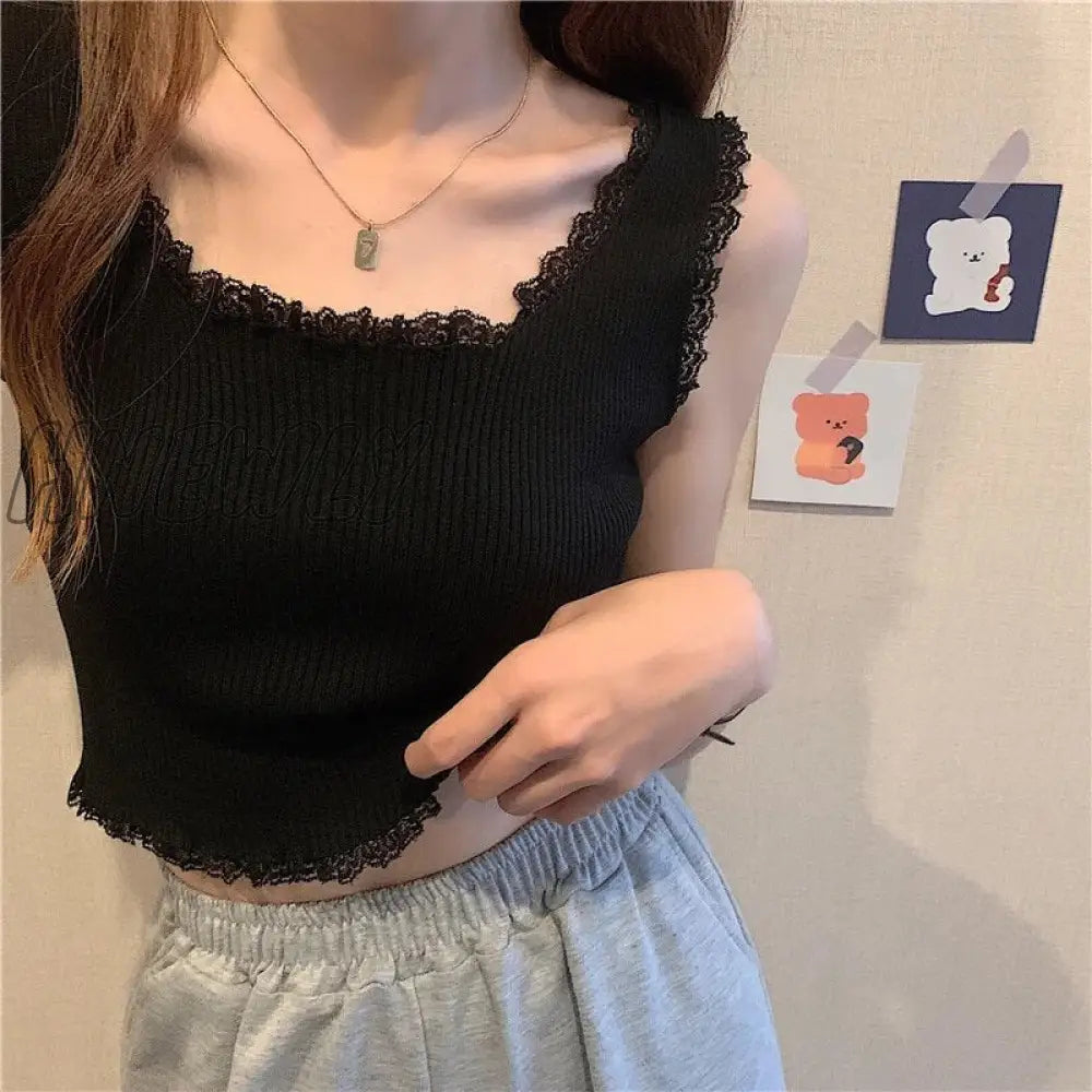 xsrrr Women Sexy Lace Up Crop Tank Tops Square Neck Plain Crop Tops Basic Solid Crop Tops Plain Short Bottomed Top Y2k Lace Tops