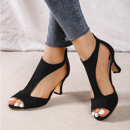 xsrrr Sandals Woman Summer Round Toe Fish Toe Stiletto Sandals Social Shoes Medium Heel Roman High Heels Plus Size Party Elegant