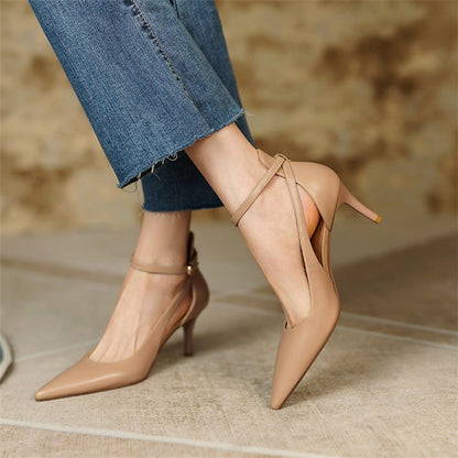 xsrrr Summer New Fashion French Fashion Ladies Pointed Toe Strap Stiletto Shoes Hollow Roman Toe Sandals Women Elegant Banquet Shoes