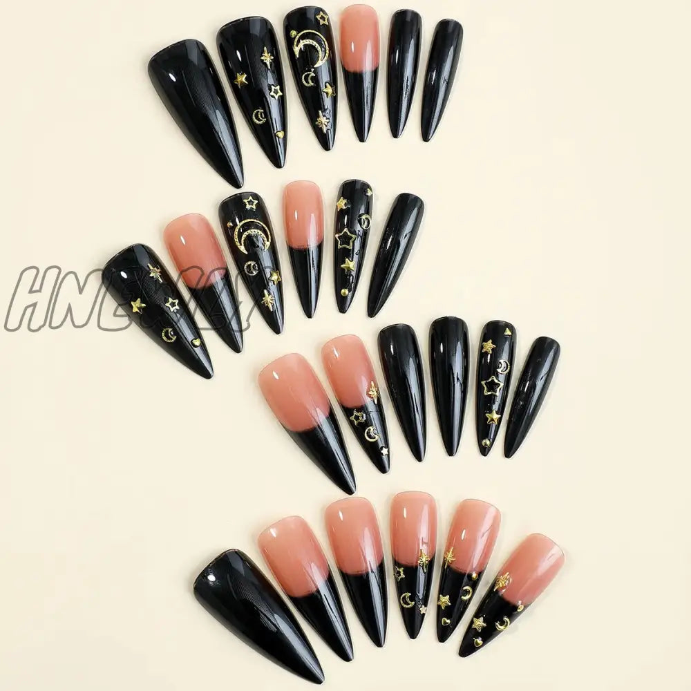 24pc Halloween false nails Long Almond Fake Nails Sharp Nail French Ballerina Diamond Press on Nails Artificial Nail Enhancement