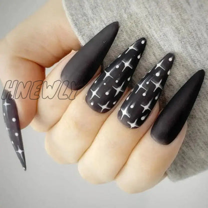 24pc Halloween false nails Long Almond Fake Nails Sharp Nail French Ballerina Diamond Press on Nails Artificial Nail Enhancement