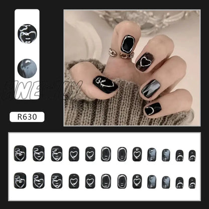 24Pcs/Box Sweet Short Round/Square Head False Nail Art Full Cover Detachable Artificial Fake Nails Ballerina Press on Nails Tips