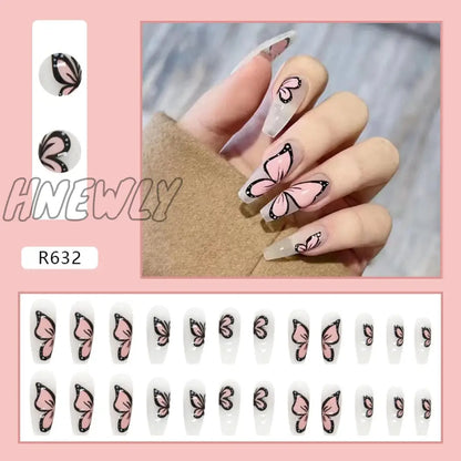 24Pcs/Box Sweet Short Round/Square Head False Nail Art Full Cover Detachable Artificial Fake Nails Ballerina Press on Nails Tips