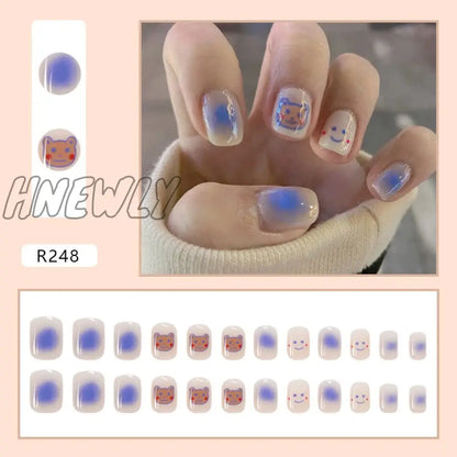 24Pcs/Box Sweet Short Round/Square Head False Nail Art Full Cover Detachable Artificial Fake Nails Ballerina Press on Nails Tips