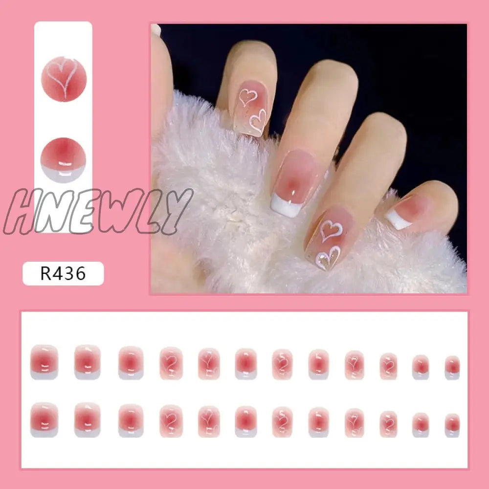 24Pcs/Box Sweet Short Round/Square Head False Nail Art Full Cover Detachable Artificial Fake Nails Ballerina Press on Nails Tips