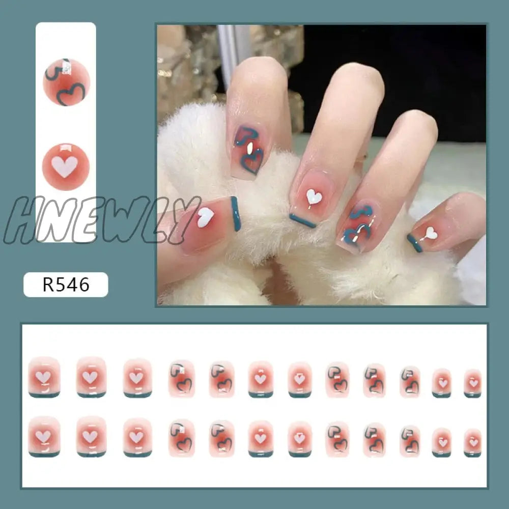 24Pcs/Box Sweet Short Round/Square Head False Nail Art Full Cover Detachable Artificial Fake Nails Ballerina Press on Nails Tips