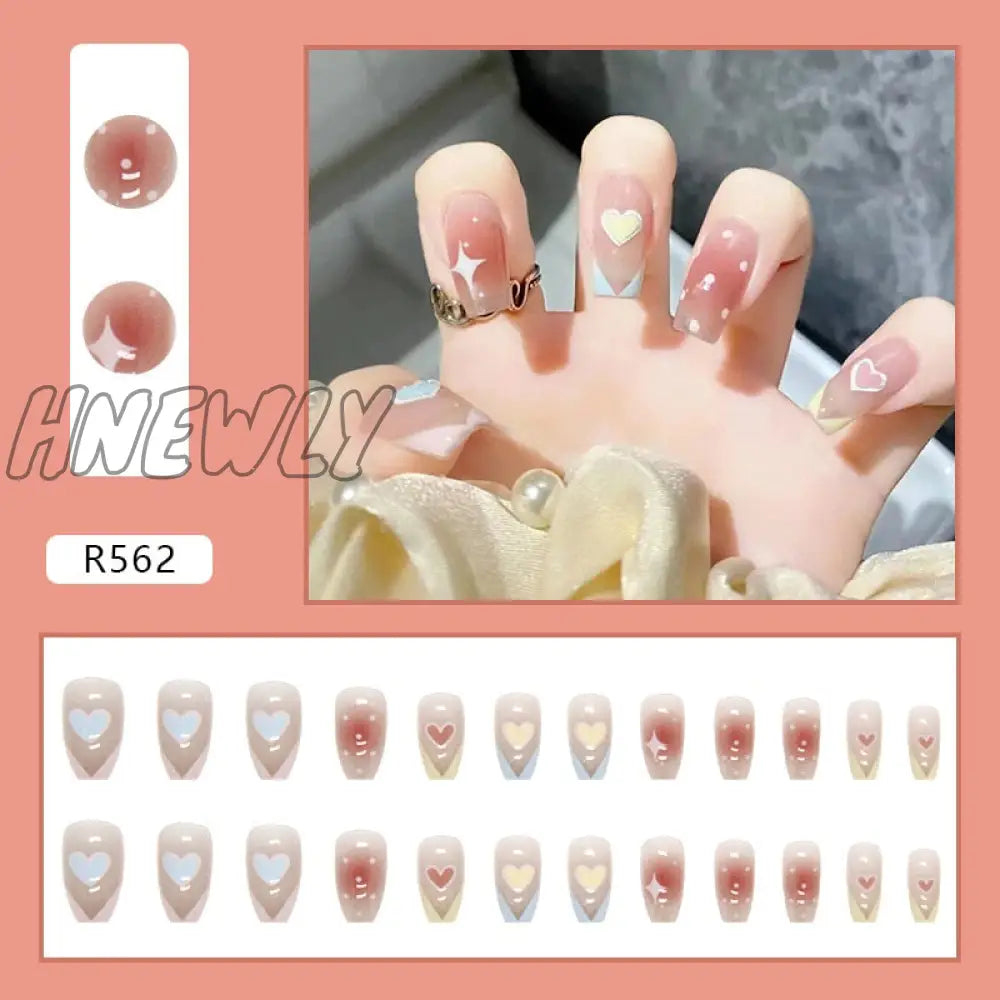 24Pcs/Box Sweet Short Round/Square Head False Nail Art Full Cover Detachable Artificial Fake Nails Ballerina Press on Nails Tips