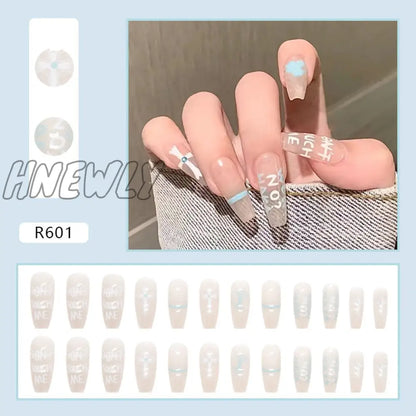 24Pcs/Box Sweet Short Round/Square Head False Nail Art Full Cover Detachable Artificial Fake Nails Ballerina Press on Nails Tips