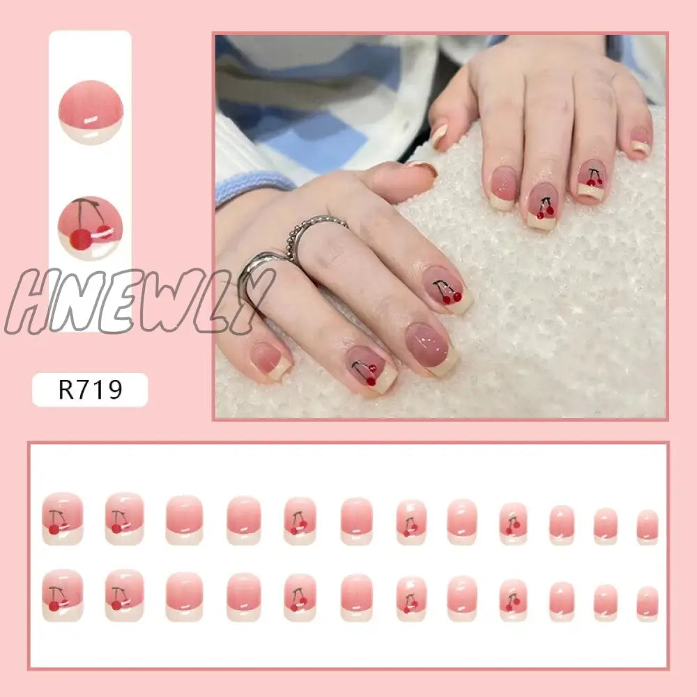 24Pcs/Box Sweet Short Round/Square Head False Nail Art Full Cover Detachable Artificial Fake Nails Ballerina Press on Nails Tips