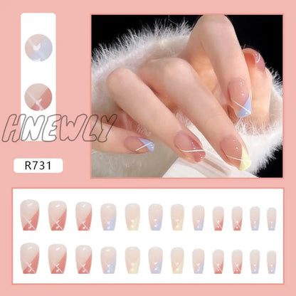 24Pcs/Box Sweet Short Round/Square Head False Nail Art Full Cover Detachable Artificial Fake Nails Ballerina Press on Nails Tips