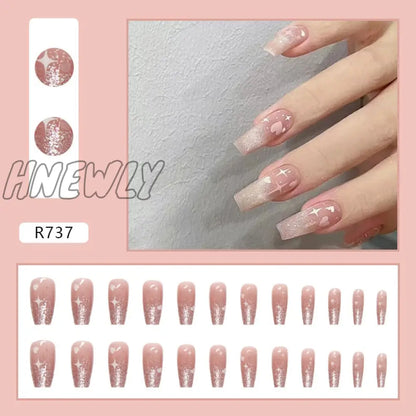 24Pcs/Box Sweet Short Round/Square Head False Nail Art Full Cover Detachable Artificial Fake Nails Ballerina Press on Nails Tips