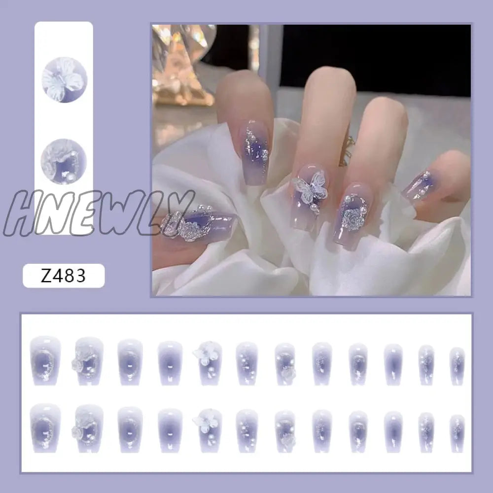 24Pcs/Box Sweet Short Round/Square Head False Nail Art Full Cover Detachable Artificial Fake Nails Ballerina Press on Nails Tips