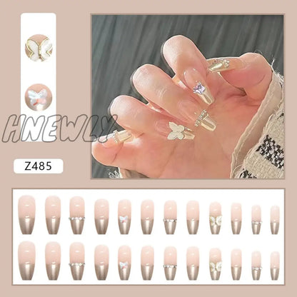 24Pcs/Box Sweet Short Round/Square Head False Nail Art Full Cover Detachable Artificial Fake Nails Ballerina Press on Nails Tips