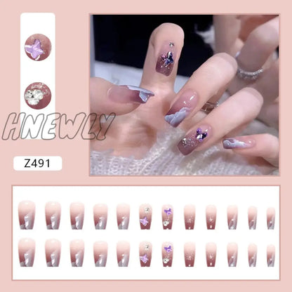 24Pcs/Box Sweet Short Round/Square Head False Nail Art Full Cover Detachable Artificial Fake Nails Ballerina Press on Nails Tips