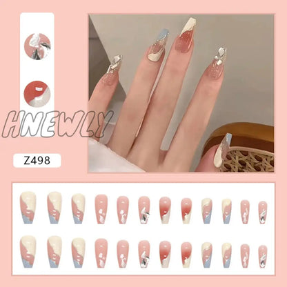 24Pcs/Box Sweet Short Round/Square Head False Nail Art Full Cover Detachable Artificial Fake Nails Ballerina Press on Nails Tips