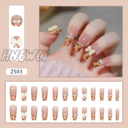 24Pcs/Box Sweet Short Round/Square Head False Nail Art Full Cover Detachable Artificial Fake Nails Ballerina Press on Nails Tips