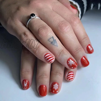 24Pcs Long Ballet Christmas False Nails Wearable Xmas Style Fake Nails Elk Santa Claus Design Full Cover Press on Nail Tips