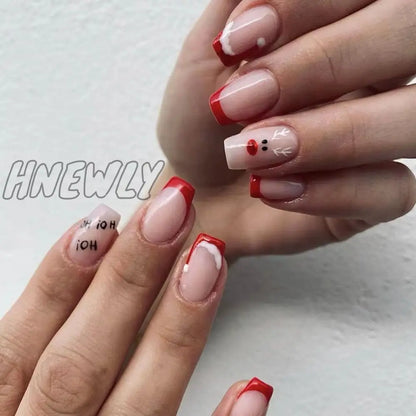 24Pcs Long Ballet Christmas False Nails Wearable Xmas Style Fake Nails Elk Santa Claus Design Full Cover Press on Nail Tips