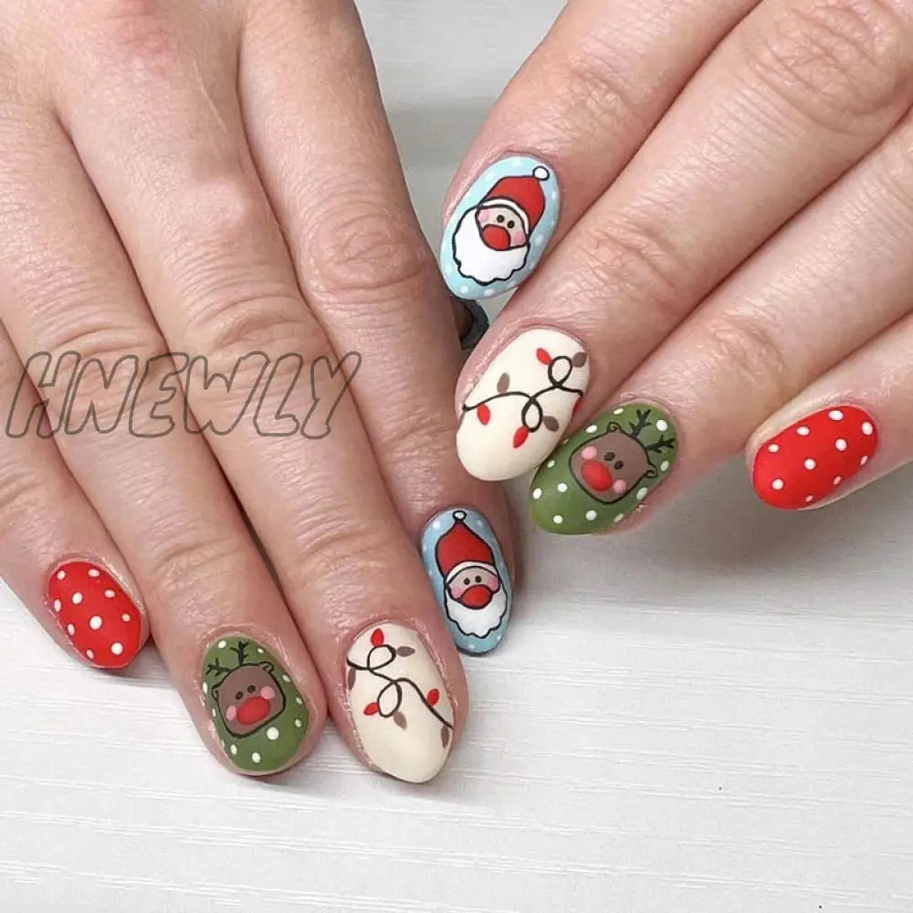 24Pcs Long Ballet Christmas False Nails Wearable Xmas Style Fake Nails Elk Santa Claus Design Full Cover Press on Nail Tips