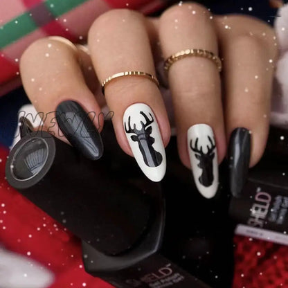 24Pcs Long Ballet Christmas False Nails Wearable Xmas Style Fake Nails Elk Santa Claus Design Full Cover Press on Nail Tips