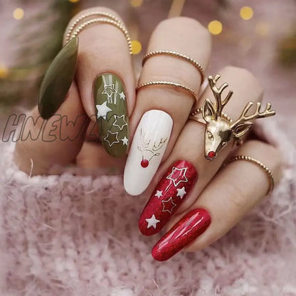 24Pcs Long Ballet Christmas False Nails Wearable Xmas Style Fake Nails Elk Santa Claus Design Full Cover Press on Nail Tips