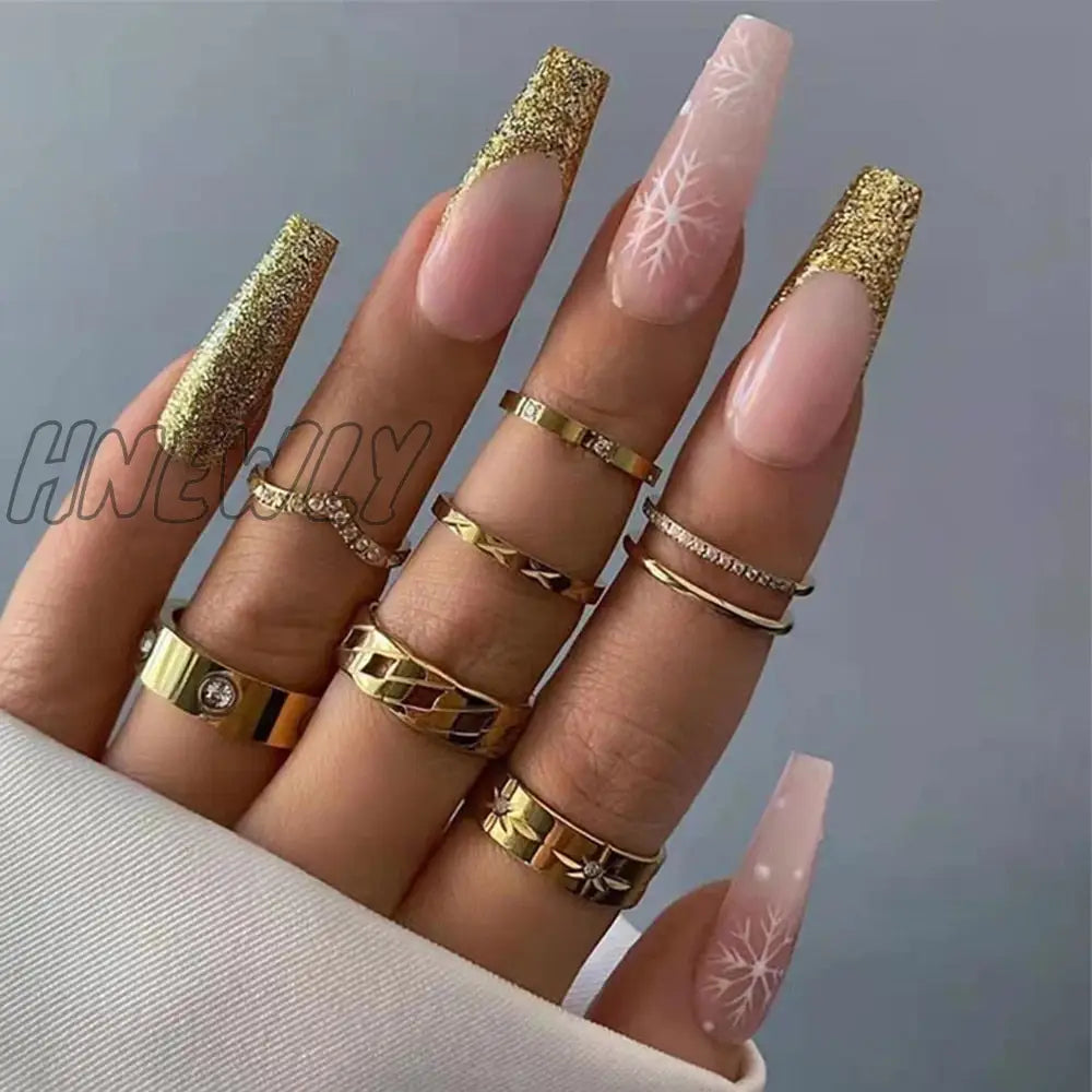 24Pcs Long Ballet Christmas False Nails Wearable Xmas Style Fake Nails Elk Santa Claus Design Full Cover Press on Nail Tips