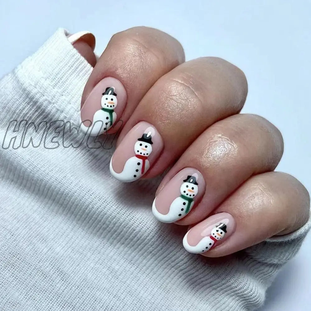 24Pcs Long Ballet Christmas False Nails Wearable Xmas Style Fake Nails Elk Santa Claus Design Full Cover Press on Nail Tips