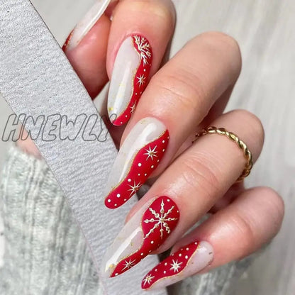 24Pcs Long Ballet Christmas False Nails Wearable Xmas Style Fake Nails Elk Santa Claus Design Full Cover Press on Nail Tips