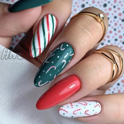 24Pcs Long Ballet Christmas False Nails Wearable Xmas Style Fake Nails Elk Santa Claus Design Full Cover Press on Nail Tips