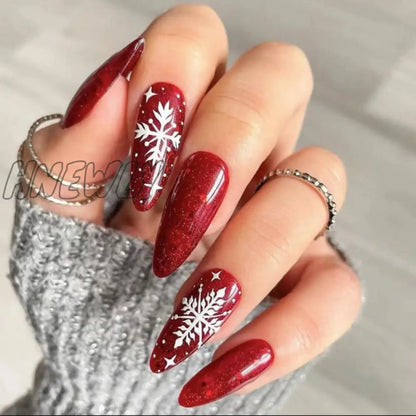 24Pcs Long Ballet Christmas False Nails Wearable Xmas Style Fake Nails Elk Santa Claus Design Full Cover Press on Nail Tips