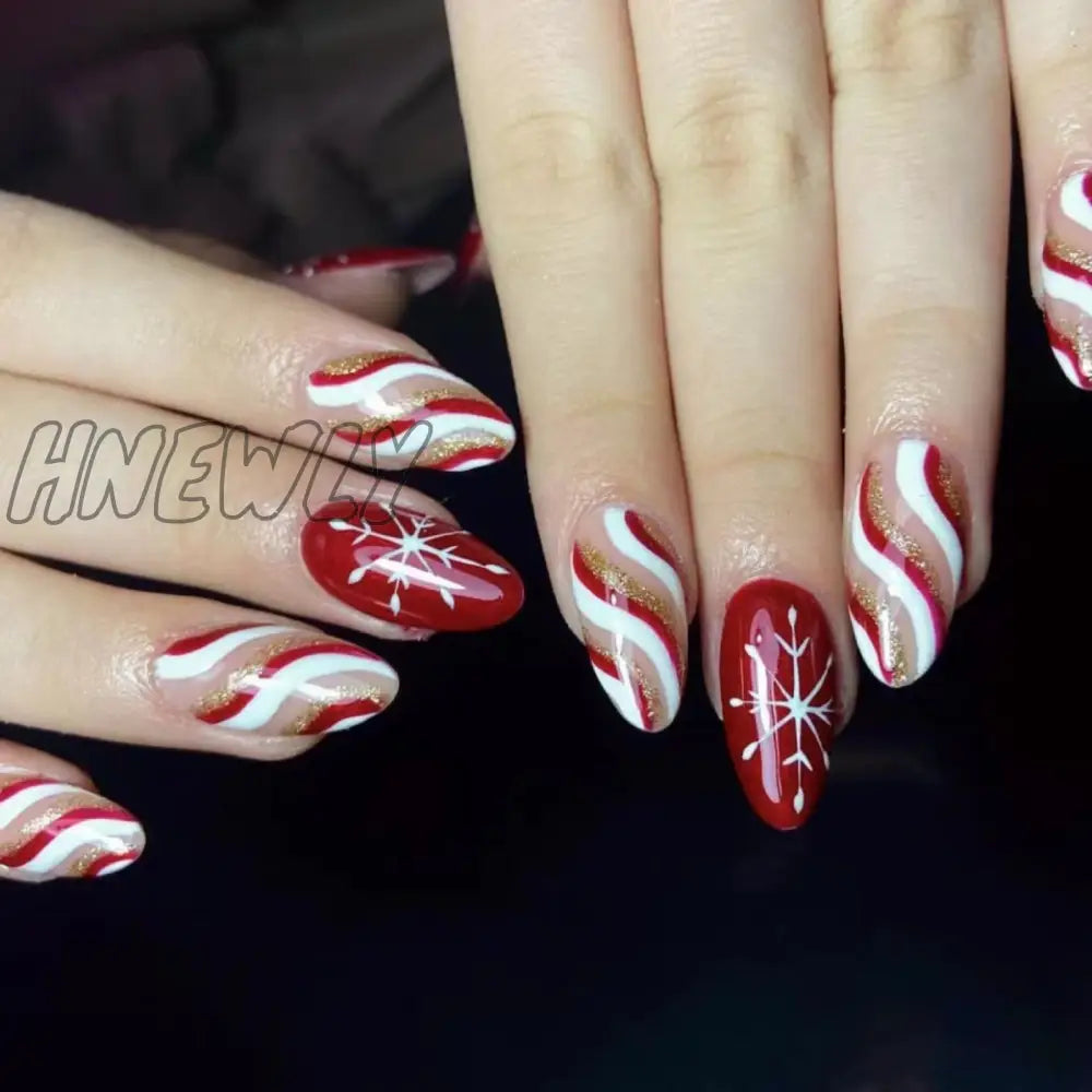 24Pcs Long Ballet Christmas False Nails Wearable Xmas Style Fake Nails Elk Santa Claus Design Full Cover Press on Nail Tips