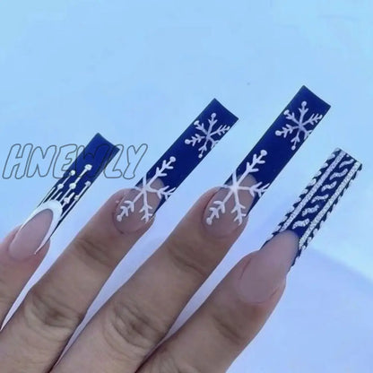 24Pcs Long Ballet Christmas False Nails Wearable Xmas Style Fake Nails Elk Santa Claus Design Full Cover Press on Nail Tips