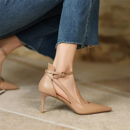 xsrrr Summer New Fashion French Fashion Ladies Pointed Toe Strap Stiletto Shoes Hollow Roman Toe Sandals Women Elegant Banquet Shoes