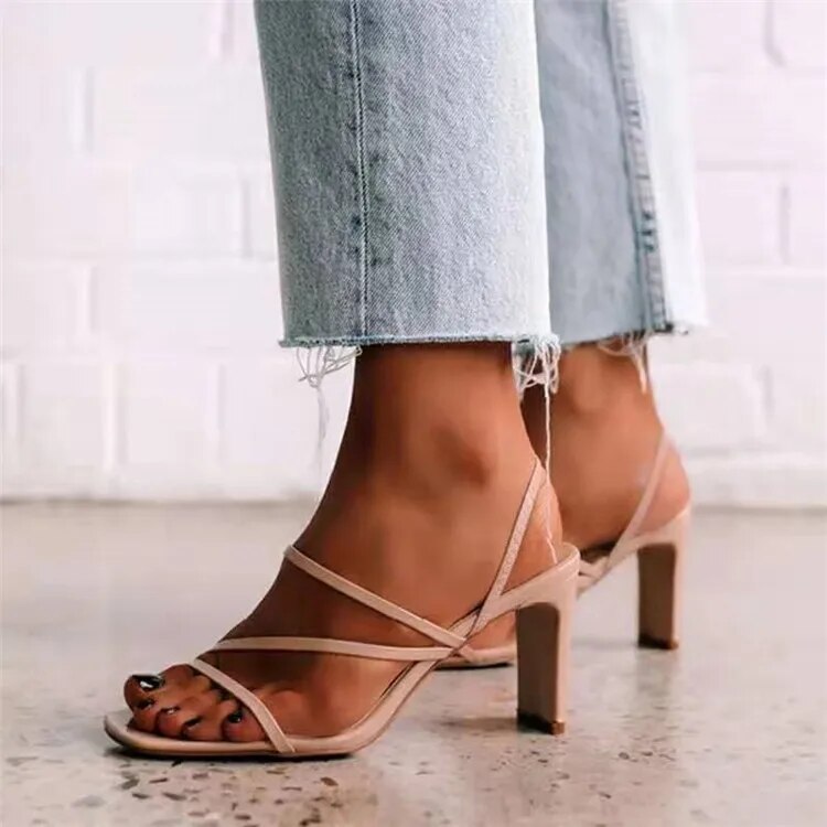 xsrrr Women Sandals Pumps Summer Fashion Open Toe High Heels Shoes Female Thin Belt Thick Heels Party Casual Females 8/10cm Shoes