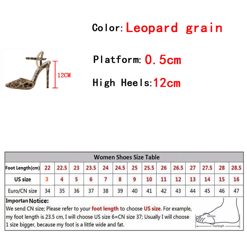 xsrrr 2024 New Thin High Heels Women Pumps Sexy Leopard Grain Pointed Toe Stiletto Sandals Summer Party Dress Ankle Strap Shoes