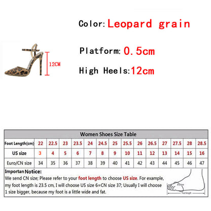 xsrrr 2024 New Thin High Heels Women Pumps Sexy Leopard Grain Pointed Toe Stiletto Sandals Summer Party Dress Ankle Strap Shoes