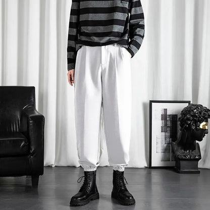 Black Men's Trousers Korean Fashion Baggy High Waist Straight Suit Pants Spring Autumn Casual Oversized Male Bottoms Y2k Clothes