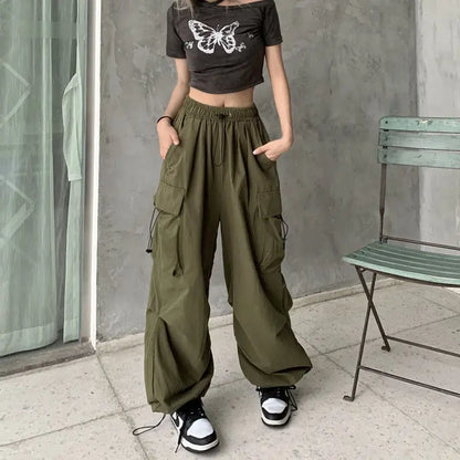 xsrrr Women Casual Joggers Tech Pants Solid Low Waist Pants Drawstring Wide Leg Baggy Trousers Y2k Streetwear Oversize Sweatpants