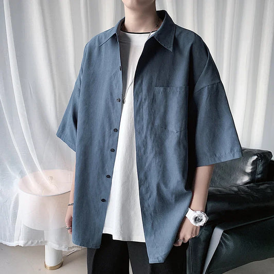 Men's Solid Color Shirts 2024 Fashion Woman Short Sleeve Shirt Casual Oversize Tops Male Clothing Korean Streetwear Shirt