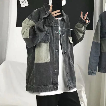 Men's Casual Oversize Denim Jacket Korean Streetwear Men Jeans Jacket Coats Casual Windbreaker Overalls Coat Outwear S-4XL