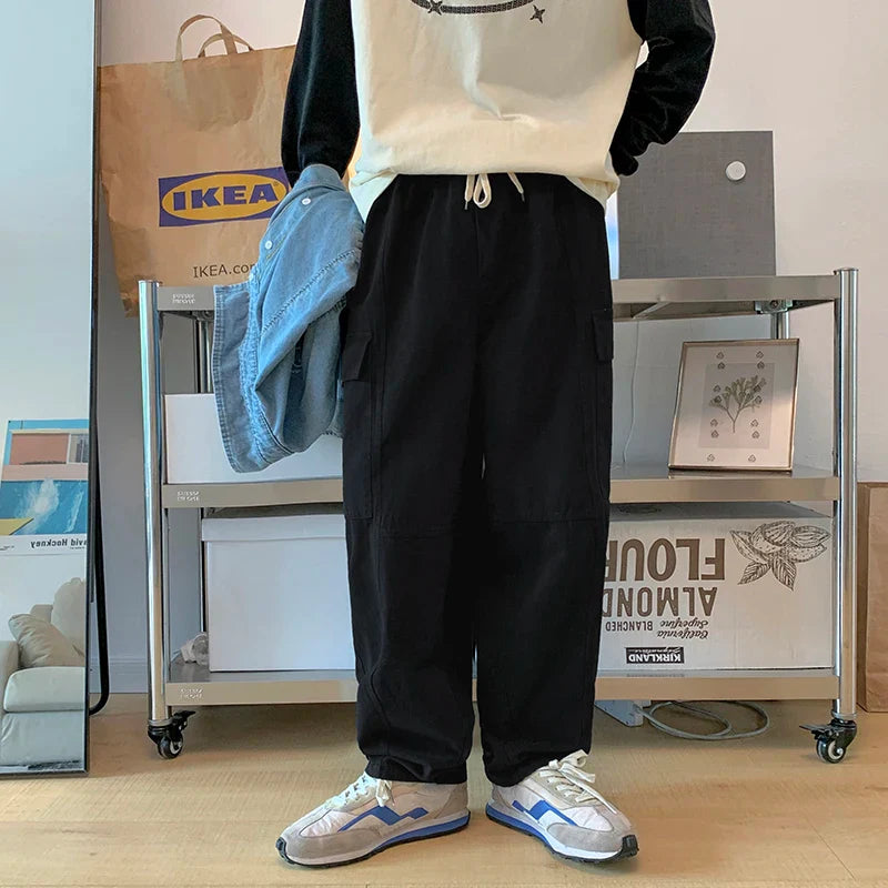 Men's Baggy Cargo Casual Pants Pockets Streetwear Overalls Solid Color Trousers Loose Oversized Sweatpants Plus Size M-2XL