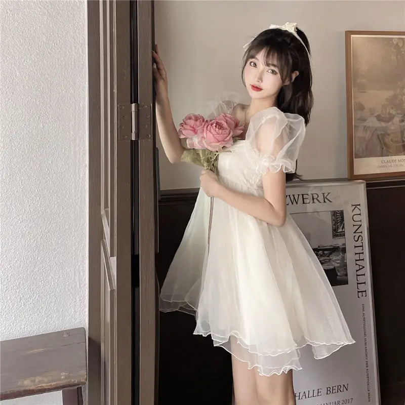 xsrrr DRESS TO IMPRESS Summer Sexy Party Dress Women French Style Princess Sweet Kawaii Mini Dress Puff Sleeve Casual Office Elegant Dresses for Women