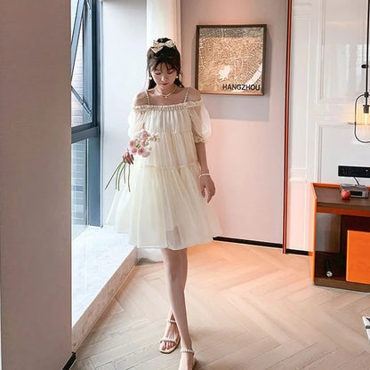 xsrrr Elegant Fairy Strap Dress Women Sweet Ruffle Designer Casual Party Kawaii Dress Classy Korean Princess Mini Summer Dresses