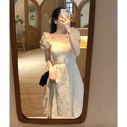 xsrrr French Vintage Kawaii Dress Women Elegant Designer Backless Korean Style Dress Female Casual Party Fairy Midi Dress Summer