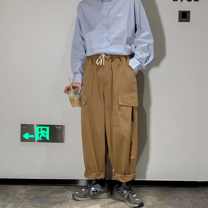 Men's Thick Overalls Loose Elastic Waist Casual Pants High-quality Vintage Style Trousers Oversized Sweatpants Size M-2XL