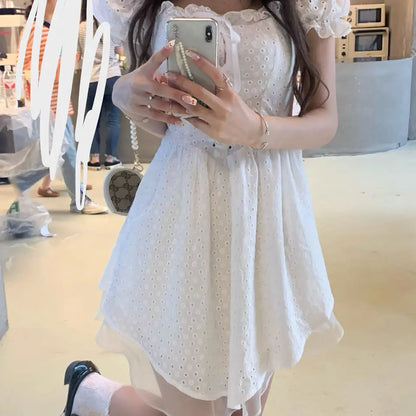 xsrrr DRESS TO IMPRESS Elegant Korean White Dress Women Hollow Out Evening Bandage Sexy Sweet Mini Dress Summer Designer Casual Pretty Party Dress