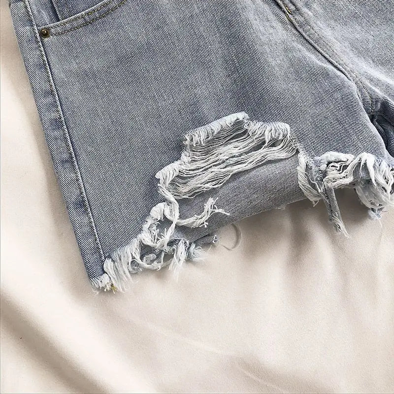 xsrrr Casual High Waist Denim Shorts Women Summer Pocket Tassel Hole Ripped jeans Short Female Femme Short Pants Women