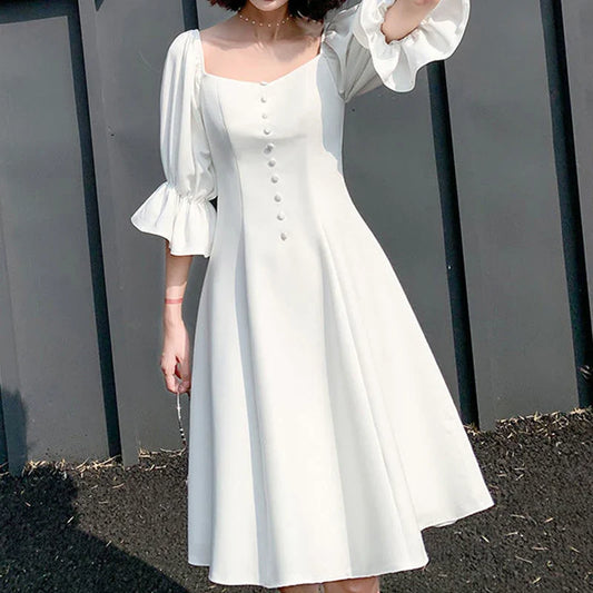 xsrrr White Elegant Dress Women Summer Backless Design Fairy Party Dress Female Classy Evening One-piece Dress Korean Office Lady