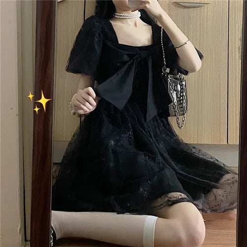 xsrrr DRESS TO IMPRESS Japanese Kawaii Fairy Dress Women Bow Patchwork Designer Sweet Lolita Dress Summer Elegant Evening Party One Piece Dress Korean